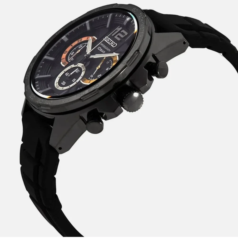 Seiko Rose Gold Double Ring Black Dial Men's Watch